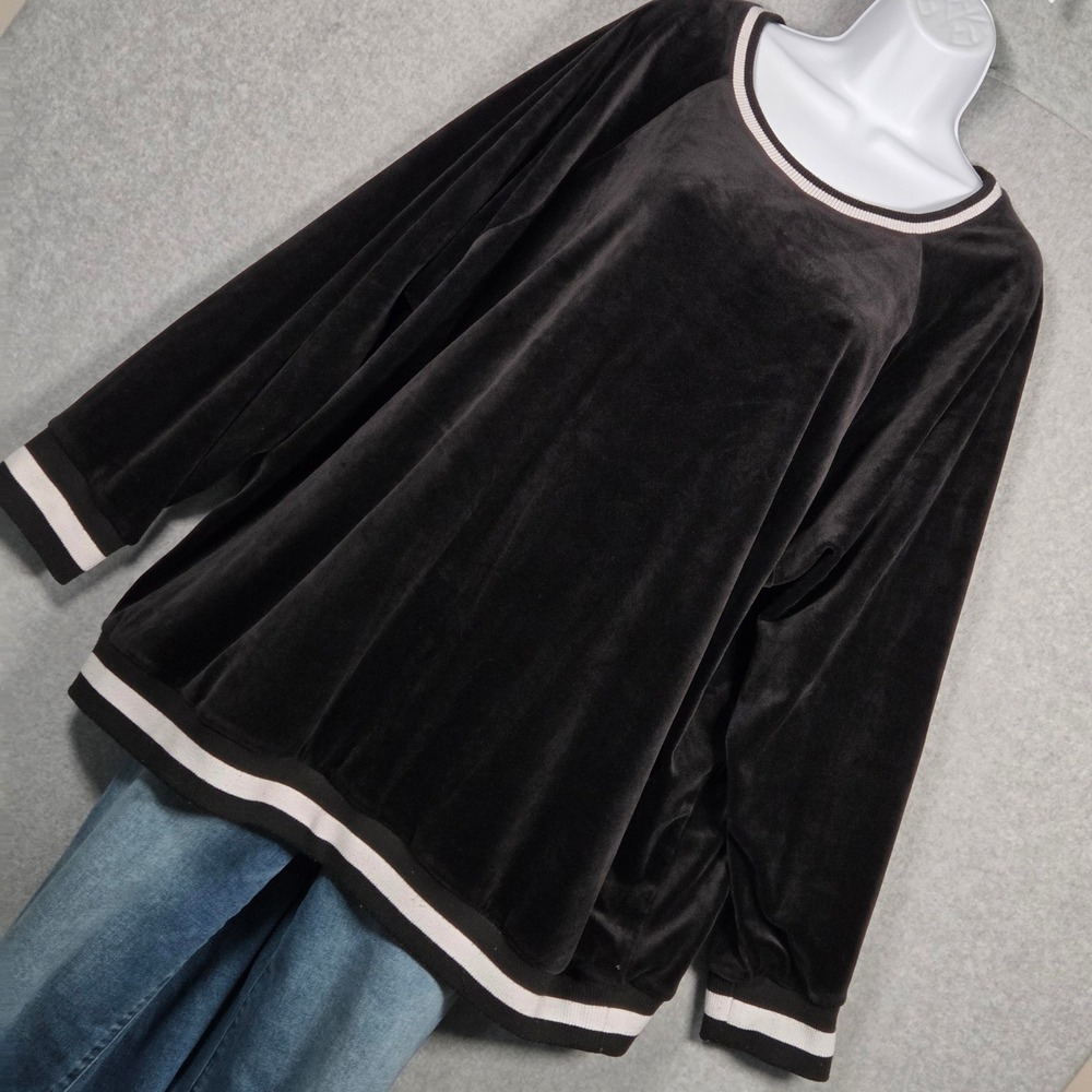 Torrid 2023 Velour Velvet Crewneck Raglan Tipped Sweatshirt Women 4X Black